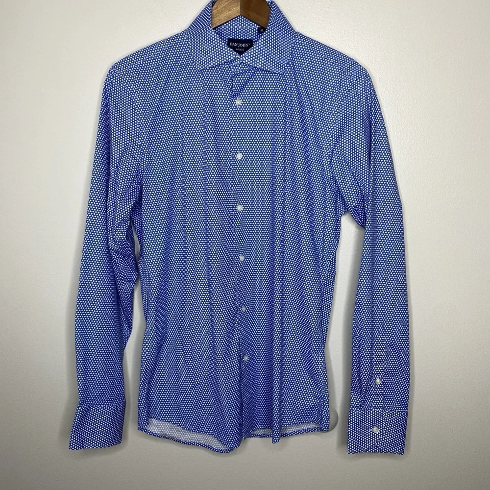 Dan John Dress Shirt Cotton Spandex Button Up Long Sleeve Size Medium Blue Italy